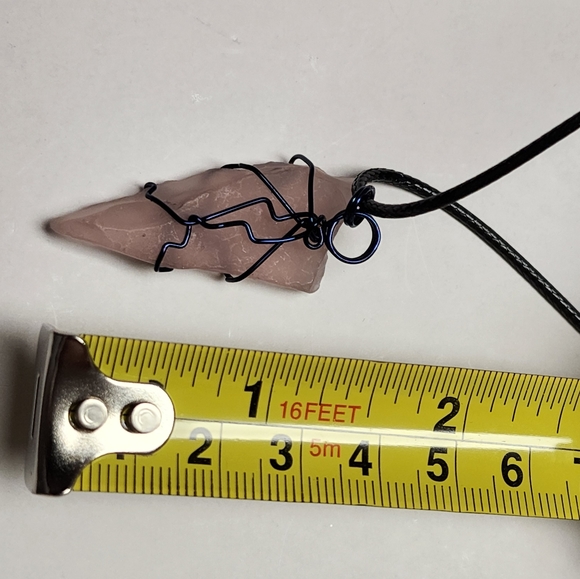 Handmade wire wrap glass pendant with cord. - Picture 2 of 3